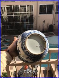 Antique Chinese Blue White Porcelain Dragon Bowl