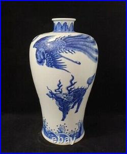 Antique Chinese Blue White Porcelain Dragon Vase 40cm Kangxi