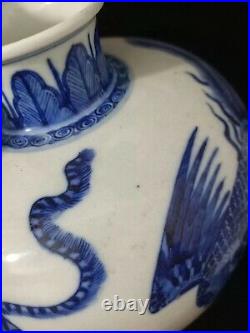 Antique Chinese Blue White Porcelain Dragon Vase 40cm Kangxi