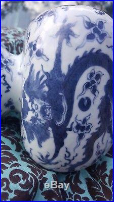 Antique Chinese Blue White Porcelain Lamps Birds 5-Claw Dragon Rare Vase Shape