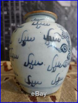 Antique Chinese Blue & White Porcelain Vase Dragon Motif Marked rare estate