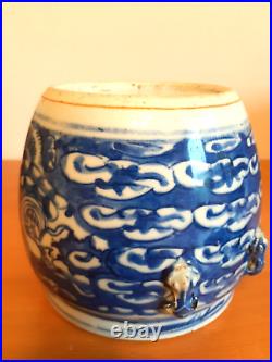 Antique Chinese Blue and white Dragon Lidded Jar 19th Century