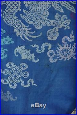 Antique Chinese Blue-ground Silk Brocade Court dragon Robe, c. 1900