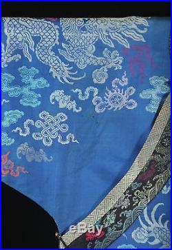 Antique Chinese Blue-ground Silk Brocade Court dragon Robe, c. 1900