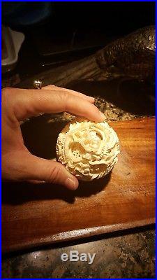 Antique Chinese Bone Puzzle Ball with Carved Dragons