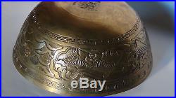 Antique Chinese Brass Engraved Bowl With A Dragon And Phoenix, Marked