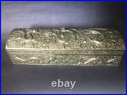Antique Chinese Brass OR Bronze Dragons Figure High Relief Heavy 3D Trinket Box