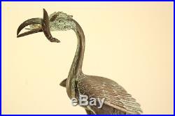 Antique Chinese Bronze Art Sculpture Crane Dragon Turtle Incense Holder Signed