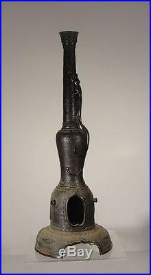 Antique Chinese Bronze Candlestick Altar Piece Chi Long Dragon Temple