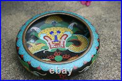 Antique Chinese Bronze Cloisonne Dragon Brush Wash Bowl Pot