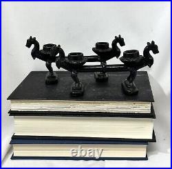 Antique Chinese Bronze Dragon dog Candle holders