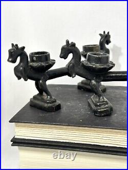 Antique Chinese Bronze Dragon dog Candle holders