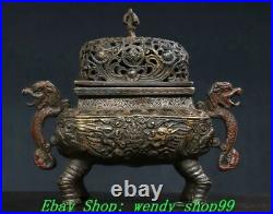 Antique Chinese Bronze Dynasty Dragon Beast Ear Incense Burner Censer Statue