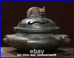 Antique Chinese Bronze Dynasty Dragon Beast Ear Incense Burner Censer Statue