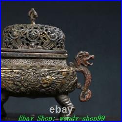 Antique Chinese Bronze Dynasty Dragon Beast Ear Incense Burner Censer Statue