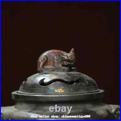 Antique Chinese Bronze Dynasty Dragon Beast Ear Incense Burner Censer Statue