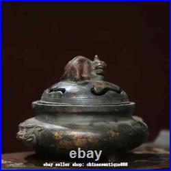 Antique Chinese Bronze Dynasty Dragon Beast Ear Incense Burner Censer Statue