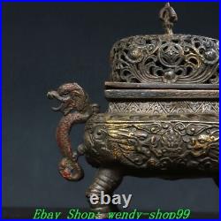 Antique Chinese Bronze Dynasty Dragon Beast Ear Incense Burner Censer Statue