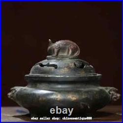 Antique Chinese Bronze Dynasty Dragon Beast Ear Incense Burner Censer Statue