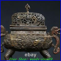 Antique Chinese Bronze Dynasty Dragon Beast Ear Incense Burner Censer Statue