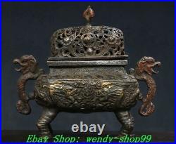 Antique Chinese Bronze Dynasty Dragon Beast Ear Incense Burner Censer Statue