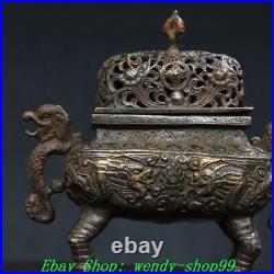 Antique Chinese Bronze Dynasty Dragon Beast Ear Incense Burner Censer Statue
