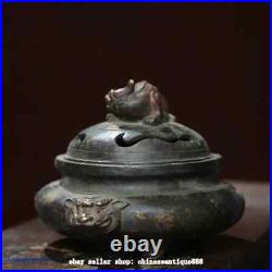 Antique Chinese Bronze Dynasty Dragon Beast Ear Incense Burner Censer Statue