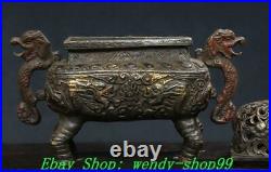 Antique Chinese Bronze Dynasty Dragon Beast Ear Incense Burner Censer Statue