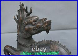 Antique Chinese Bronze Fengshui Dragon Pattern Pixiu Kylin Wealth Beast Statue