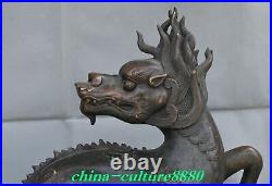 Antique Chinese Bronze Fengshui Dragon Pattern Pixiu Kylin Wealth Beast Statue