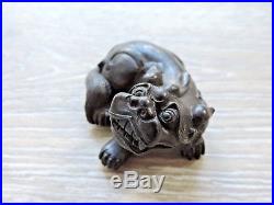 Antique Chinese Bronze Paperweight Dragon Lion Foo Dog Piqiu Qing Dynasty