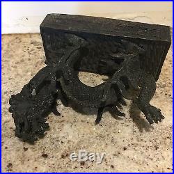 Antique Chinese Bronze Royal Five Toed Dragon Highly Detailed Figurine Statuette