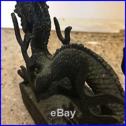 Antique Chinese Bronze Royal Five Toed Dragon Highly Detailed Figurine Statuette