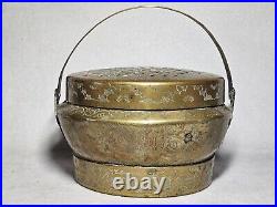 Antique Chinese Bronze/brass Pierced Cover Hand Warmer With Engraved Dragons