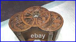 Antique Chinese Camphor Wood Carved Relief Dragon Storage Box Brass Decoration