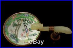 Antique Chinese Canton Enamel Hardstone Dragon Handle Cup D81-04