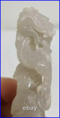 Antique Chinese Carved Agate Grey White Jade Dragon Chop Seal Chilong