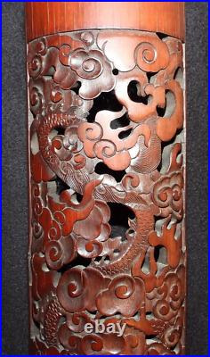 Antique Chinese Carved Bamboo Wall Hanging Curved Panel Dragon Theme 27 China