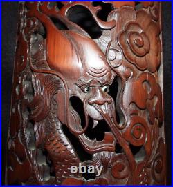 Antique Chinese Carved Bamboo Wall Hanging Curved Panel Dragon Theme 27 China