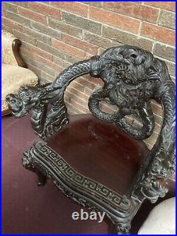Antique Chinese Carved Dragon Chair Red Cushion