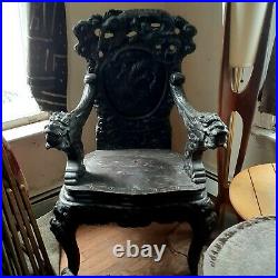 Antique Chinese Carved Dragon Chair Wood 19th Century
