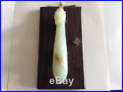 Antique Chinese Carved Dragon Scepter Jadeite Mounted In 14K Gold With Markings