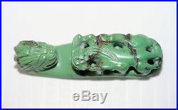 Antique Chinese Carved Green BlueTurquoise Dragon Buckle Amulet Pendant