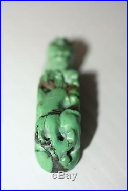 Antique Chinese Carved Green BlueTurquoise Dragon Buckle Amulet Pendant