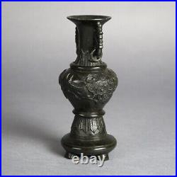 Antique Chinese Carved Hard Stone Double Handle Urn in Relief with Dragons C1920