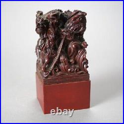 Antique Chinese Carved Hardwood Figural Group with Dragons, circa 1920