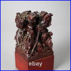 Antique Chinese Carved Hardwood Figural Group with Dragons, circa 1920