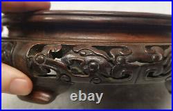 Antique Chinese Carved Hardwood Rosewood Base Stand Dragon Phoenix Huali