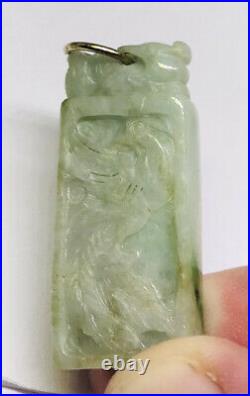 Antique Chinese Carved Jade Jadeite 73 Cts. Dragon Phoenix Pendant Tablet Fine