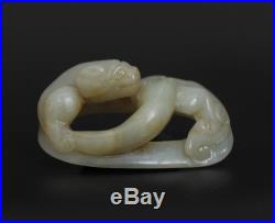 Antique Chinese Carved Natural Nephrite HeTian Jade Pendant With coiled dragon